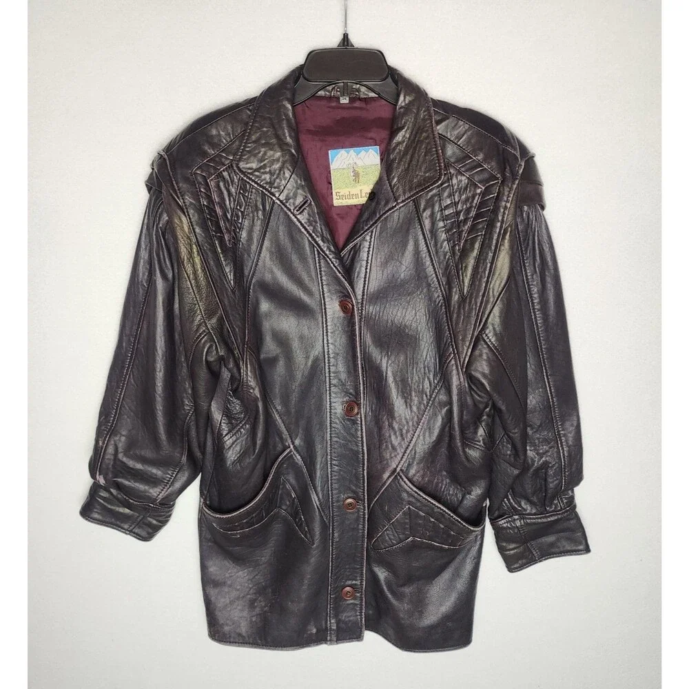 VTG Seiden Leder Leather Jacket Rocker Distressed Dark Brown Mens Small 34